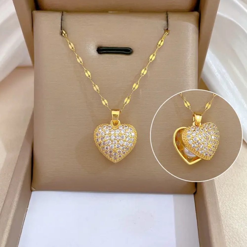 Gold Filled Cubic Zirconia Heart Locket Necklace